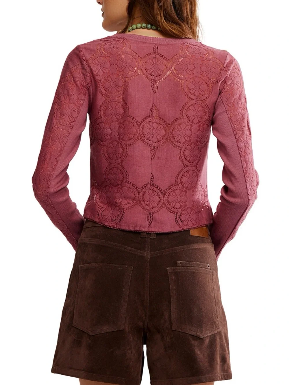 Free People Women's Button-Front Long-Sleeve Lace Top, Size SMALL
